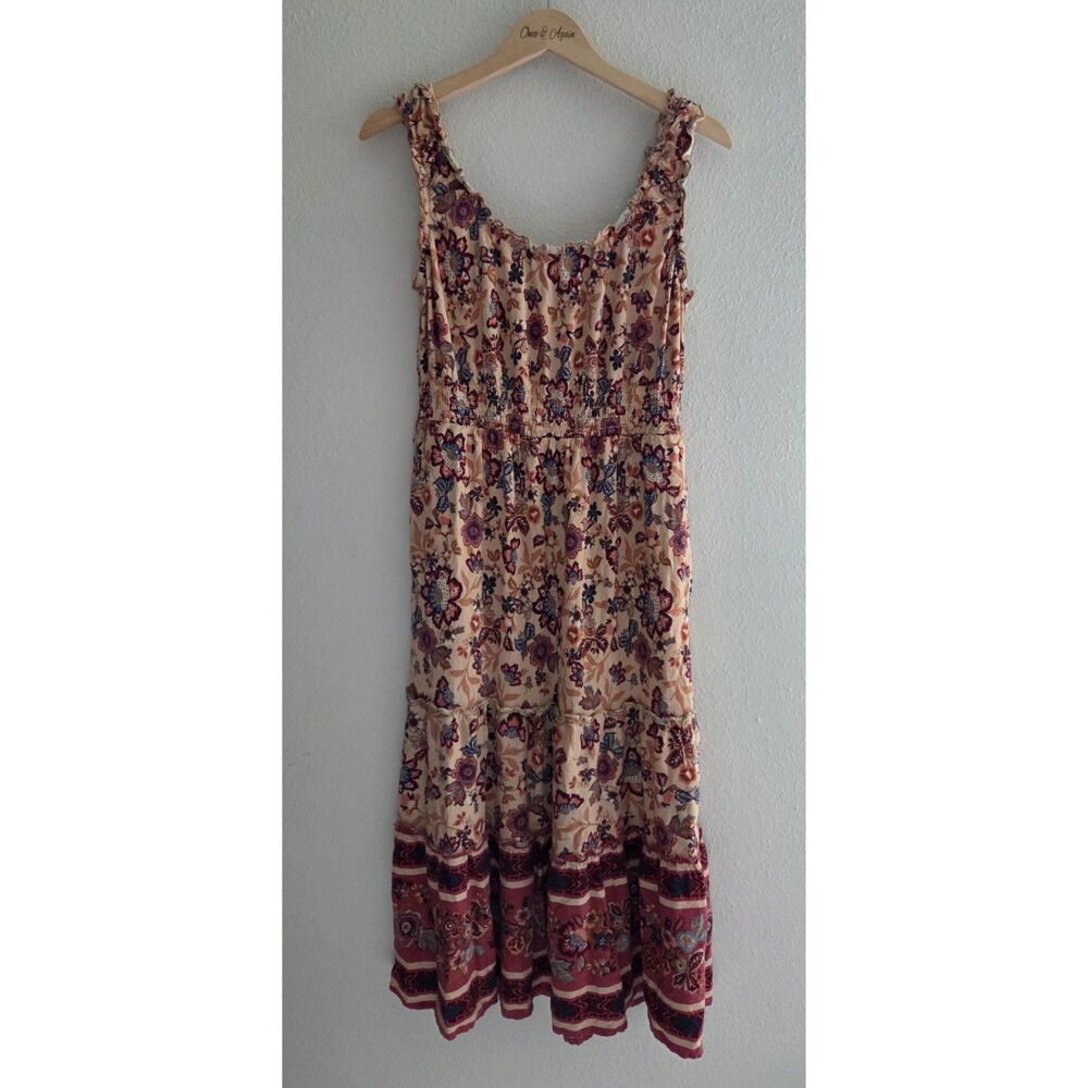 Lucky Brand Women's M Floral Maxi Dress Boho Cottagecore 97% Rayon 3% Spandex
